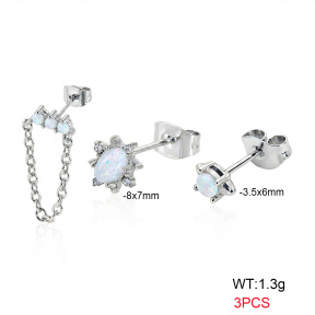 6E4004772vhol-900  316 SS Ear Stacking Czech Stones & Synthetic Opal,Handmade Polished  Stainless Steel Earrings