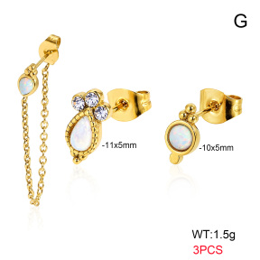 6E4004773vihb-900  316 SS 18K PVD Ear Stacking Czech Stones & Synthetic Opal,Handmade Polished  Stainless Steel Earrings