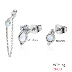 6E4004774vhov-900  316 SS Ear Stacking Czech Stones & Synthetic Opal,Handmade Polished  Stainless Steel Earrings
