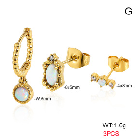 6E4004775aiin-900  316 SS 18K PVD Ear Stacking Czech Stones & Synthetic Opal,Handmade Polished  Stainless Steel Earrings