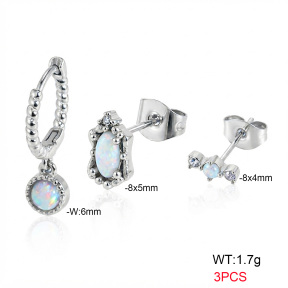 6E4004776vhpn-900  316 SS Ear Stacking Czech Stones & Synthetic Opal,Handmade Polished  Stainless Steel Earrings