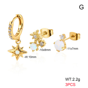6E4004779biib-900  316 SS 18K PVD Ear Stacking Czech Stones & Synthetic Opal,Handmade Polished  Stainless Steel Earrings