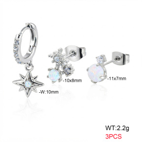 6E4004780ahpv-900  316 SS Ear Stacking Czech Stones & Synthetic Opal,Handmade Polished  Stainless Steel Earrings