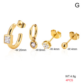 6E4004781bhjm-900  316 Pin 18K PVD Ear Stacking Zircon,Handmade Polished  Stainless Steel Earrings
