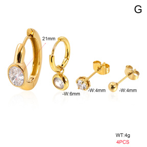 6E4004783bhkh-900  316 Pin 18K PVD Ear Stacking Zircon,Handmade Polished  Stainless Steel Earrings