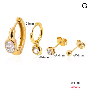 6E4004784aiov-900  316 Pin 18K PVD Ear Stacking Zircon,Handmade Polished  Stainless Steel Earrings
