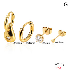 6E4004785bhhn-900  316 Pin 18K PVD Ear Stacking Czech Stones & Zircon,Handmade Polished  Stainless Steel Earrings