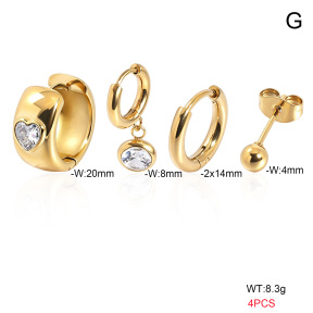 6E4004799bhjk-900  316 Pin 18K PVD Ear Stacking Zircon,Handmade Polished  Stainless Steel Earrings
