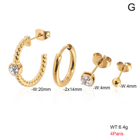 6E4004802bihm-900  316 Pin 18K PVD Ear Stacking Zircon,Handmade Polished  Stainless Steel Earrings