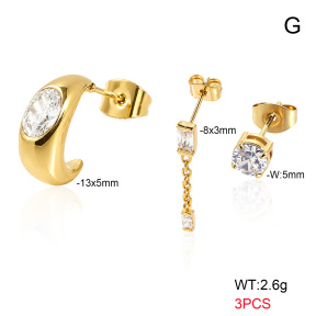 6E4004803vhlm-900  316 Pin 18K PVD Ear Stacking Zircon,Handmade Polished  Stainless Steel Earrings