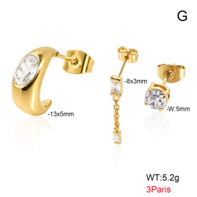 6E4004804ajha-900  316 Pin 18K PVD Ear Stacking Zircon,Handmade Polished  Stainless Steel Earrings