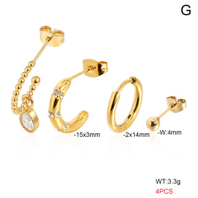 6E4004811vhlm-900  316 Pin 18K PVD Ear Stacking Czech Stones & Zircon,Handmade Polished  Stainless Steel Earrings
