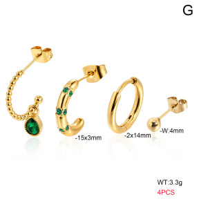 6E4004813vhlm-900  316 Pin 18K PVD Ear Stacking Czech Stones & Zircon,Handmade Polished  Stainless Steel Earrings