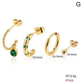 6E4004814ajhh-900  316 Pin 18K PVD Ear Stacking Czech Stones & Zircon,Handmade Polished  Stainless Steel Earrings