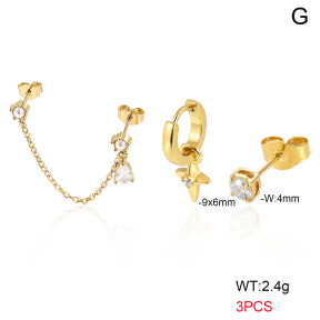 6E4004817vhll-900  316 Pin 18K PVD Ear Stacking Czech Stones & Zircon & Resin Imitation Pearls,Handmade Polished  Stainless Steel Earrings