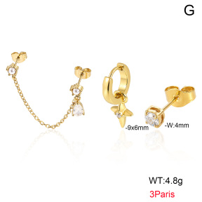 6E4004818ajap-900  316 Pin 18K PVD Ear Stacking Czech Stones & Zircon & Resin Imitation Pearls,Handmade Polished  Stainless Steel Earrings