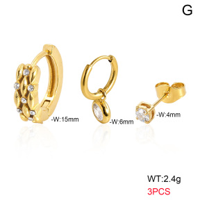 6E4004819bhjh-900  316 Pin 18K PVD Ear Stacking Czech Stones & Zircon,Handmade Polished  Stainless Steel Earrings