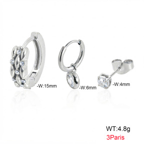 6E4004822aiil-900  316 Pin Ear Stacking Czech Stones & Zircon,Handmade Polished  Stainless Steel Earrings