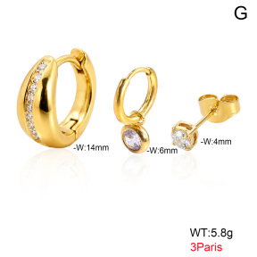 6E4004832biim-900  316 Pin 18K PVD Ear Stacking Czech Stones & Zircon,Handmade Polished  Stainless Steel Earrings