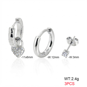 6E4004853bhbn-900  316 Pin Ear Stacking Czech Stones & Zircon,Handmade Polished  Stainless Steel Earrings