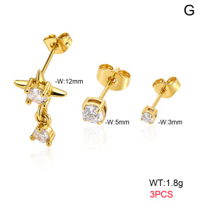 6E4004855bhij-900  316 Pin 18K PVD Ear Stacking Zircon,Handmade Polished  Stainless Steel Earrings