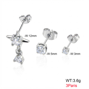 6E4004858bihl-900  316 Pin Ear Stacking Zircon,Handmade Polished  Stainless Steel Earrings