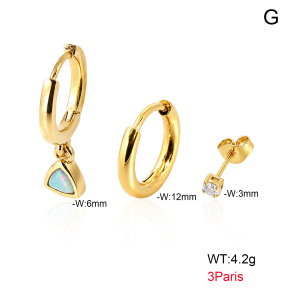 6E4004872aimh-900  316 Pin 18K PVD Ear Stacking Synthetic Opal & Zircon,Handmade Polished  Stainless Steel Earrings