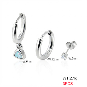 6E4004873bhhn-900  316 Pin Ear Stacking Synthetic Opal & Zircon,Handmade Polished  Stainless Steel Earrings