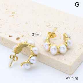 GEE003030bhia-066  316 Pin 18K PVD Resin Imitation Pearls,Handmade Polished  Stainless Steel Earrings  BC26030085E-P