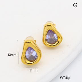 GEE003141bhva-066  316 Pin 18K PVD Zircon,Handmade Polished  Stainless Steel Earrings  BC26060395E-PE