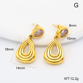 GEE003146vhkb-066  316 Pin 18K PVD Zircon,Handmade Polished  Stainless Steel Earrings  BC26060399E-PE
