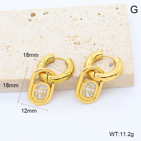 GEE003149vhkb-066  316 Pin 18K PVD Zircon & Czech Stones,Handmade Polished  Stainless Steel Earrings  BC26050298E