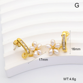 GEE003180bhia-066  316 Pin 18K PVD Zircon & Resin Imitation Pearls,Handmade Polished  Stainless Steel Earrings  BC26070469E