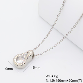 GEN002425abol-066  Zircon,Handmade Polished  Stainless Steel Necklace  BC26060403N-S-WT