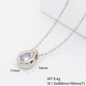 GEN002429abol-066  Zircon,Handmade Polished  Stainless Steel Necklace  BC26060402N-S-PE
