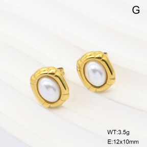 6E3002884vbll-G029  316 Pin 18K PVD Resin Imitation Pearls  Stainless Steel Earrings