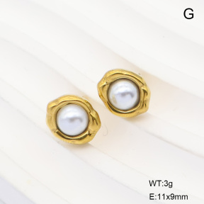 6E3002886vbll-G029  316 Pin 18K PVD Resin Imitation Pearls  Stainless Steel Earrings