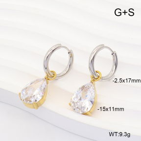 6E4004882vhha-908  316 Pin 14K PVD Zircon  Stainless Steel Earrings