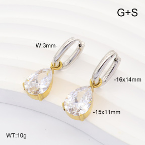 6E4004892ahjb-908  316 Pin 14K PVD Zircon  Stainless Steel Earrings