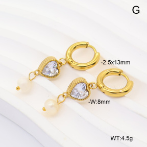 6E4004949bhia-908  316 Pin 14K PVD Zircon & Cultured Freshwater Pearls  Stainless Steel Earrings