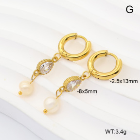 6E4004950bhia-908  316 Pin 14K PVD Zircon & Cultured Freshwater Pearls  Stainless Steel Earrings