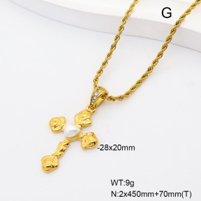 6N3002100vbpb-908  18K PVD Resin Imitation Pearls & Czech Stones  Stainless Steel Necklace