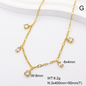 6N4004832vhov-908  14K PVD Zircon  Stainless Steel Necklace