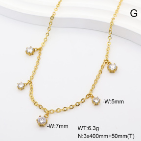 6N4004833vhov-908  14K PVD Zircon  Stainless Steel Necklace