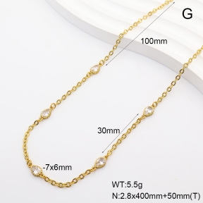 6N4004841vhov-908  14K PVD Zircon  Stainless Steel Necklace