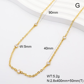 6N4004865vhov-908  14K PVD Zircon  Stainless Steel Necklace