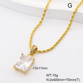 6N4004866vhha-908  14K PVD Zircon  Stainless Steel Necklace