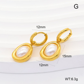 6E3002888bvpl-908  316 Pin 18K PVD Resin Imitation Pearls  Stainless Steel Earrings