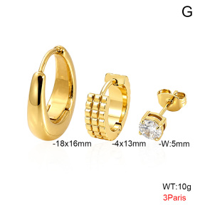 6E4005009vhnl-900  316 Pin 14K PVD Zircon,Handmade Polished  Stainless Steel Earrings