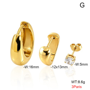 6E4005013aivb-900  316 Pin 14K PVD Zircon,Handmade Polished  Stainless Steel Earrings